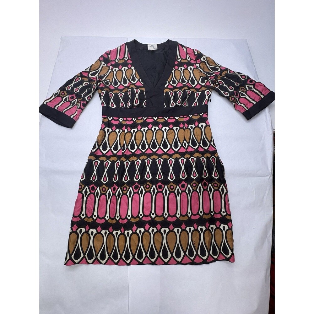 Milly Of New York Silk Dress Womens 12 Geometric Signature Print USA